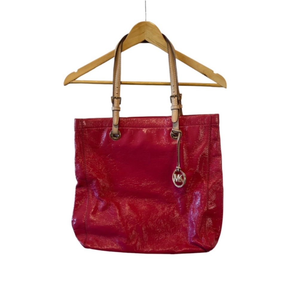 MICHAEL KORS Leather Fuchsia Pink Gold Interior Open Mid Size Shoulder Bag Purse